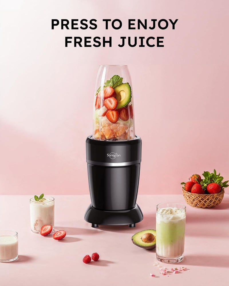 sangcon 1000W Smoothie Blender for Kitchen, Blenders for Smoothies with (3) Cups (2) Spout Covers (1) Storage Cap (1) To-Go Cap, Portable Blender for Shakes, Ice Crushing, Frozen Drinks, Spices - Image 4